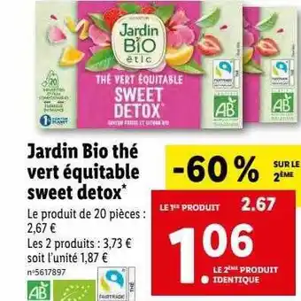 Lidl Jardin bio thé vert équitable sweet detox offre