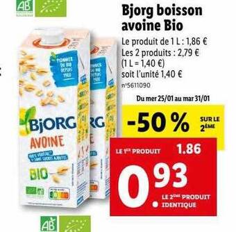Lidl Bjorg boisson avoine bio offre