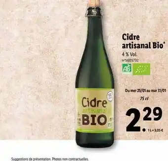 Lidl Cidre artisanal bio offre