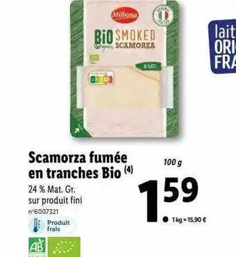 Lidl Scamorza fumée en tranches bio offre