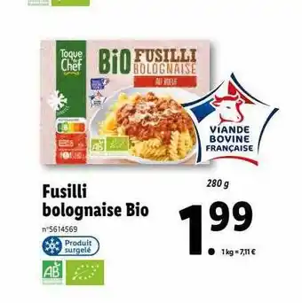 Lidl Fusilli bolognaise bio offre