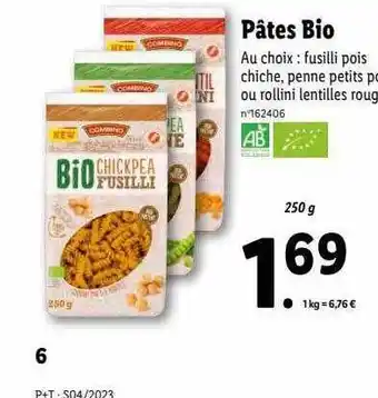 Lidl Pâtes bio offre