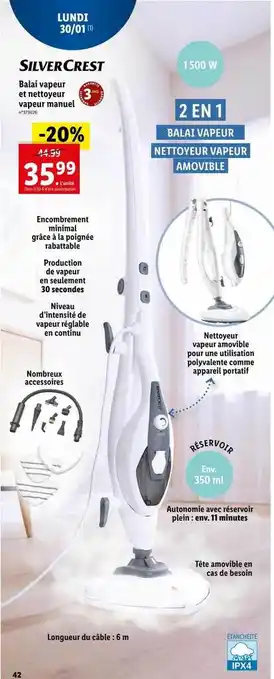 Lidl Balai vapeur et nettoyeur vapeur manuel silver crest offre