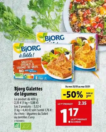 Lidl Bjorg galettes de légumes 50% sur le 2ème offre