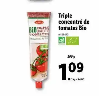 Lidl Triple concentré de tomates bio offre