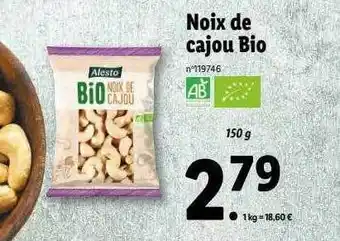 Lidl Noix de cajou bio offre