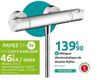 Mr Bricolage Mitigeur thermostatique de douche myfox hansgrohe offre