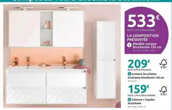 Mr Bricolage Armoire de toilette éclairante stockholm 120 cm, colonne + façades stockholm offre