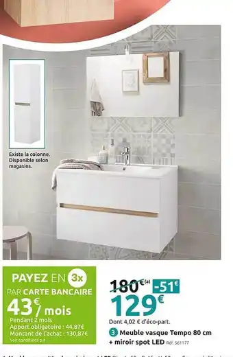 Mr Bricolage Meuble vasque tempo 80 cm + miroir spot led offre