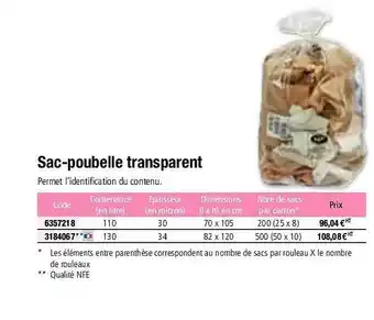 Plein ciel Sac-poubelle transparent offre
