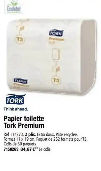 Plein ciel Papier toilette tork premium offre