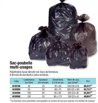 Plein ciel Sac-poubelle multi-usages offre