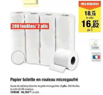 Plein ciel Papier toilette en rouleau microgaufré offre