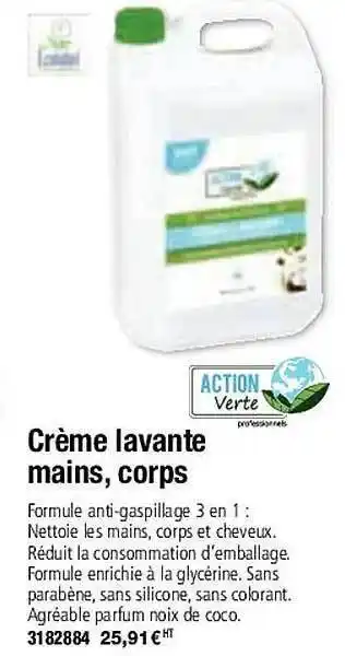 Plein ciel Crème lavante mains, corps offre