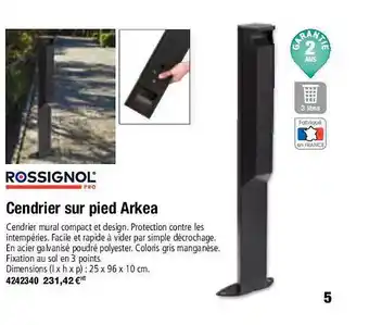 Plein ciel Cendrier sur pied arkea rossignol offre