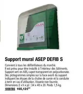 Plein ciel Support mural asep defib s offre
