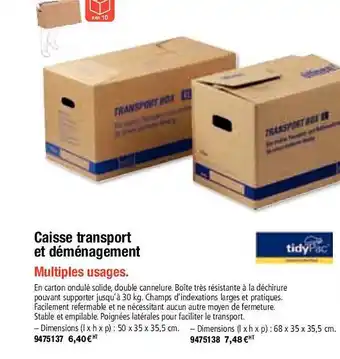 Plein ciel Caisse transport et déménagement offre