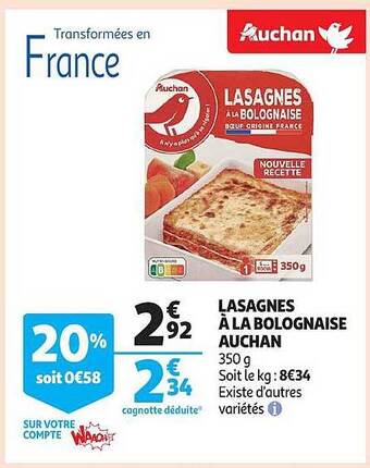 Auchan Lasagnes à la bolognaise auchan offre