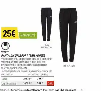 Decathlon Pantalon uhlsport team adulte offre
