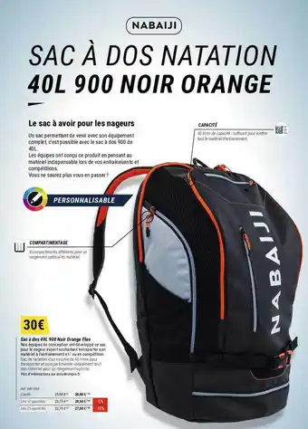 Decathlon Sac à dos 49l 900 noir orange fluo nabaiji offre