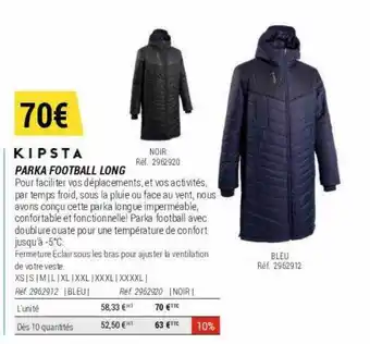 Decathlon Parka football long kipsta offre