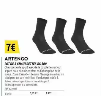 Decathlon Lot de 3 chaussettes rs 500 artengo offre