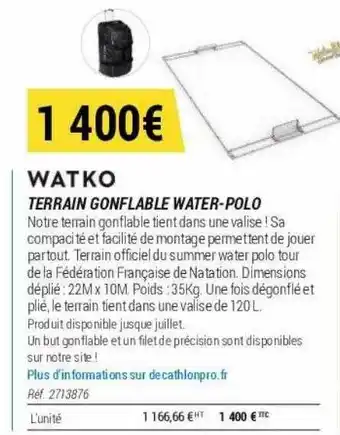 Decathlon Terrain gonflable water-polo watko offre