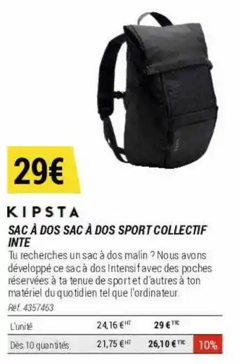 Sac à dos sport collectif inte kipsta