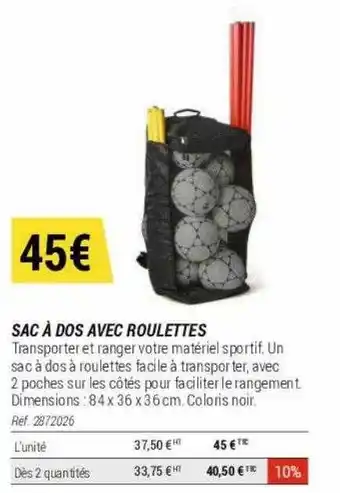 Decathlon Sac à dos avec roulettes offre