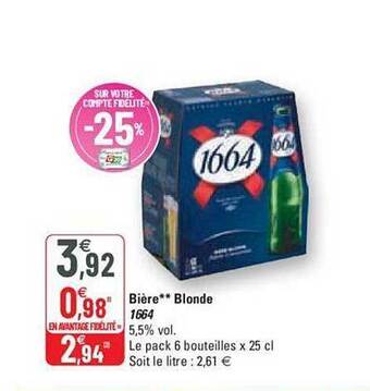 G20 Bière blonde 1664 offre