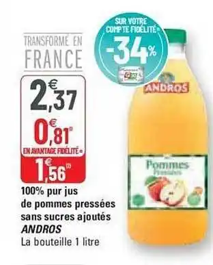 G20 100% pur jus de pommes pressées sans sucres ajoutés andros offre