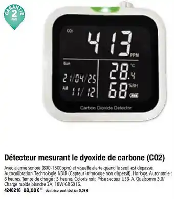 Plein ciel Détecteur mesurant le dyoxide de carbone (co2) offre
