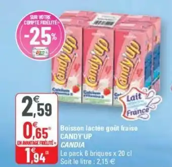 G20 Boisson lactée goût fraise CANDY'UP CANDIA offre