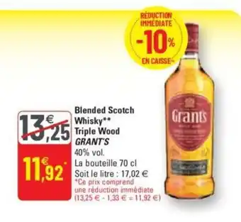 G20 Blended scotch whisky triple wood GRANT'S offre