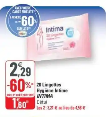G20 20 lingettes hygiène intime INTIMA offre