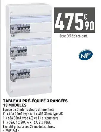 Tableau Pré-équipé 3 Rangees 13 Modules