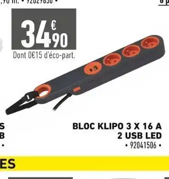 Batkor Bloc Klipo 3x16 A 2 USB Led offre