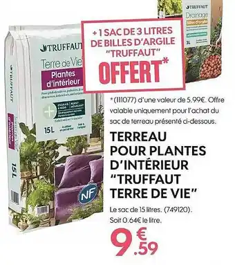 Truffaut Terreau pour plantes d'intérieur offre