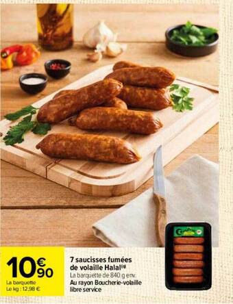Carrefour 7 saucisses fumées de volaille halal offre