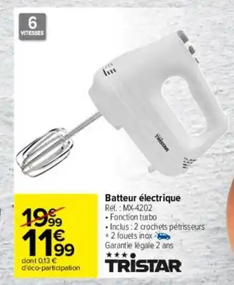 Carrefour Batteur électrique tristar offre