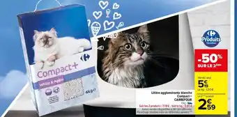 Carrefour Litière agglomérante blanche compact+ carrefour offre