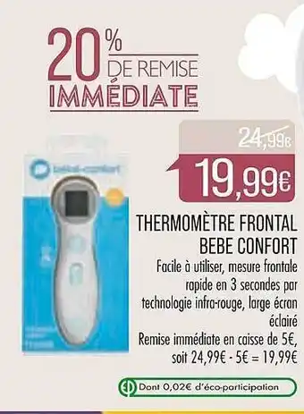 Match Thermomètre frontal bébé confort offre