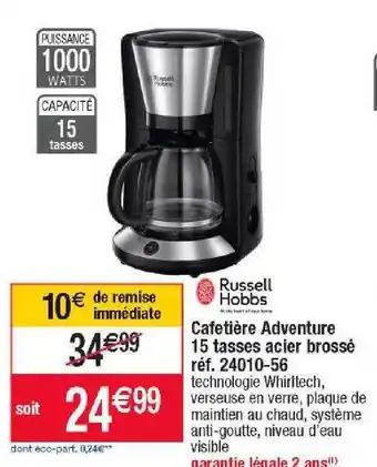 Cora x Carrefour Cafetière adventure 15 tasses acier brossé russell hobbs offre