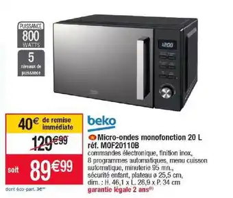 Cora x Carrefour Micro-ondes monofonction 20 l beko offre