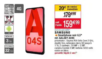 Cora x Carrefour Smartphone noir 6,5 galaxy a04s samsung offre