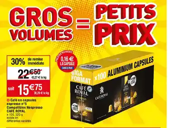 Migros Cafe En Capsules espresso N°5 Compatibles Nespresso Cafe Royal offre
