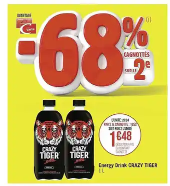 Casino Supermarchés Energy drink crazy tiger offre