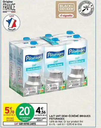 Intermarché Contact Lait uht demi-écrémé briques pâturages offre
