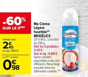 Carrefour Ma crème légère fouettée bridélice offre