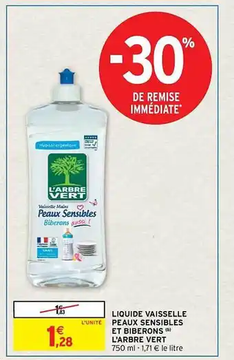 Intermarché Contact Liquide vaisselle peau sensibles et biberons l'arbre vert offre
